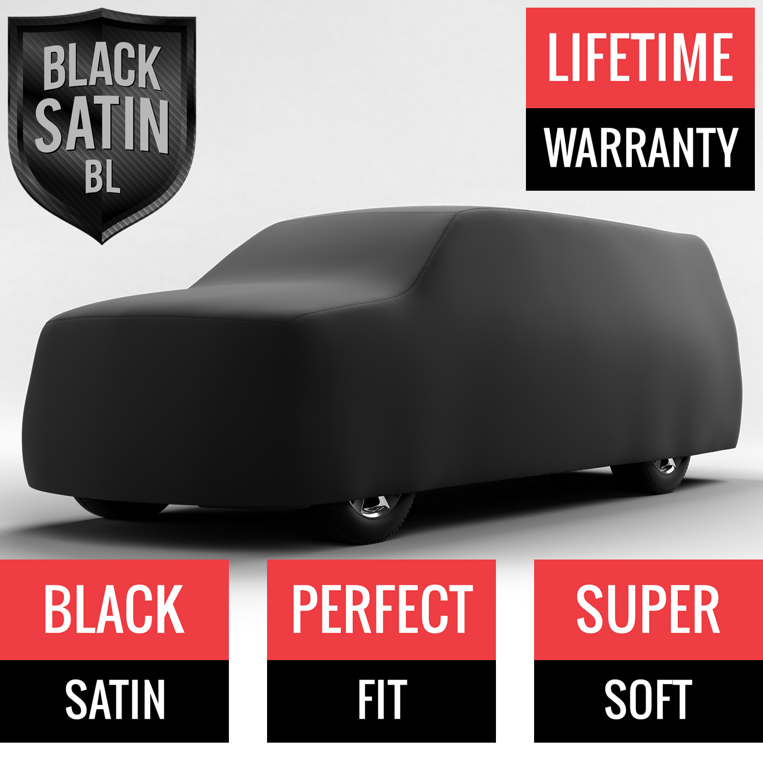 Black Satin BL - Black Car Cover for Chevrolet Silverado 1500 2004 Regular Cab Pickup 6.5 Feet Bed with Camper Shell